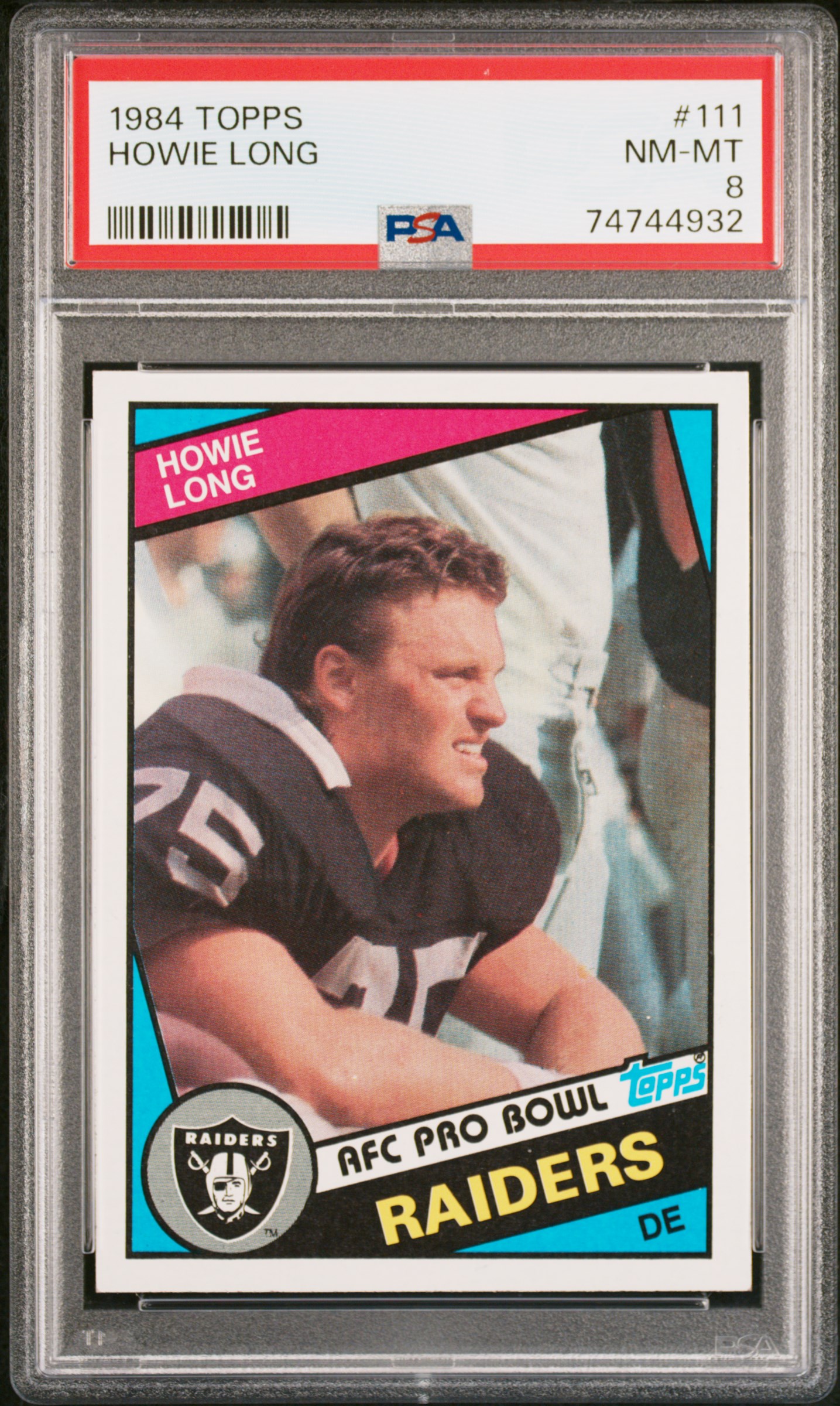 Howie Long 1984 Topps Football Rookie Card RC #111 Graded PSA 8