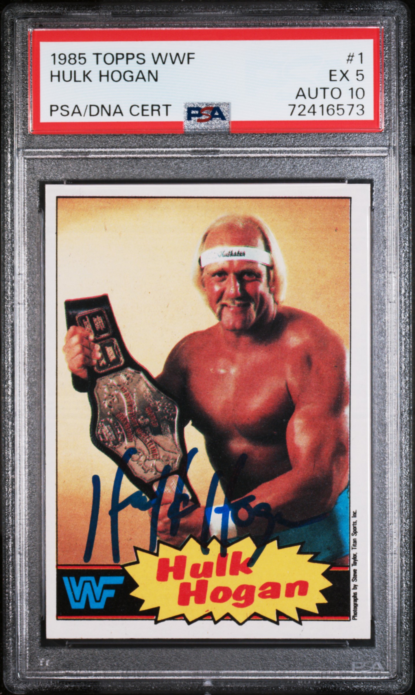 Hulk Hogan 1985 Topps WWF Signed Rookie Card #1 Auto Graded PSA 10 72416573