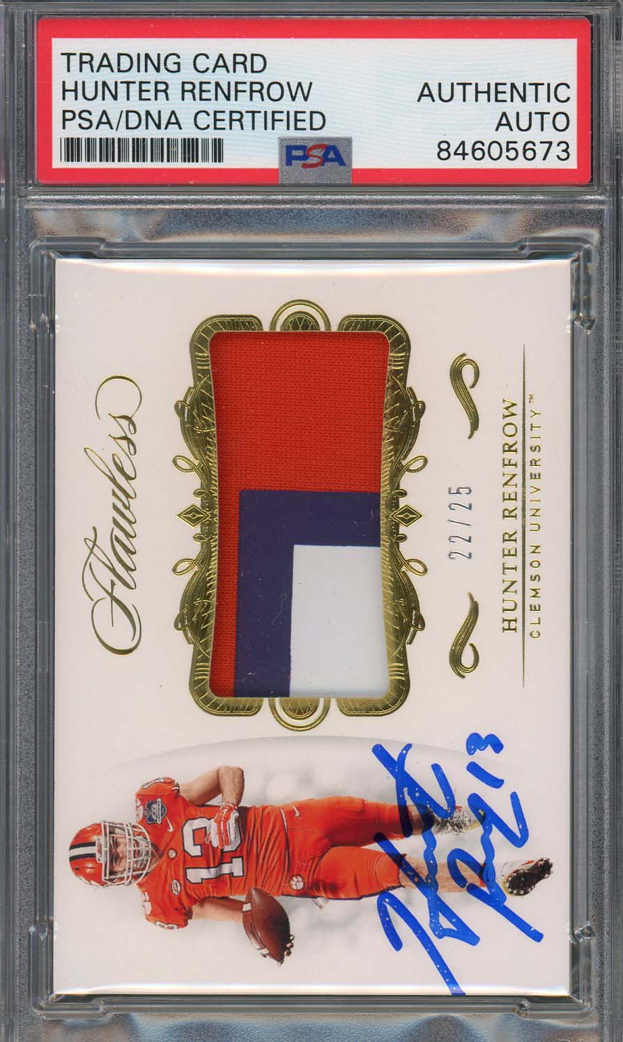 Hunter Renfrow Autographed 2019 Panini Flawless Patch Rookie Card PSA Auto 22/25