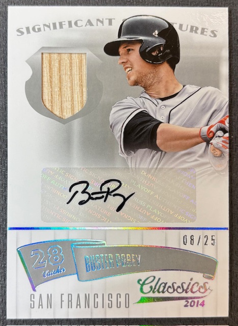 Buster Posey 2014 Panini Classics Signed Game Used Baseball Bat Significant Signatures Patch Auto Card #28 08/25