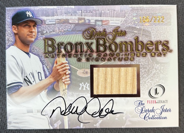 Derek Jeter 2001 Fleer Legacy Bronx Bombers Signed Game Used Baseball Bat Auto Card 106/222