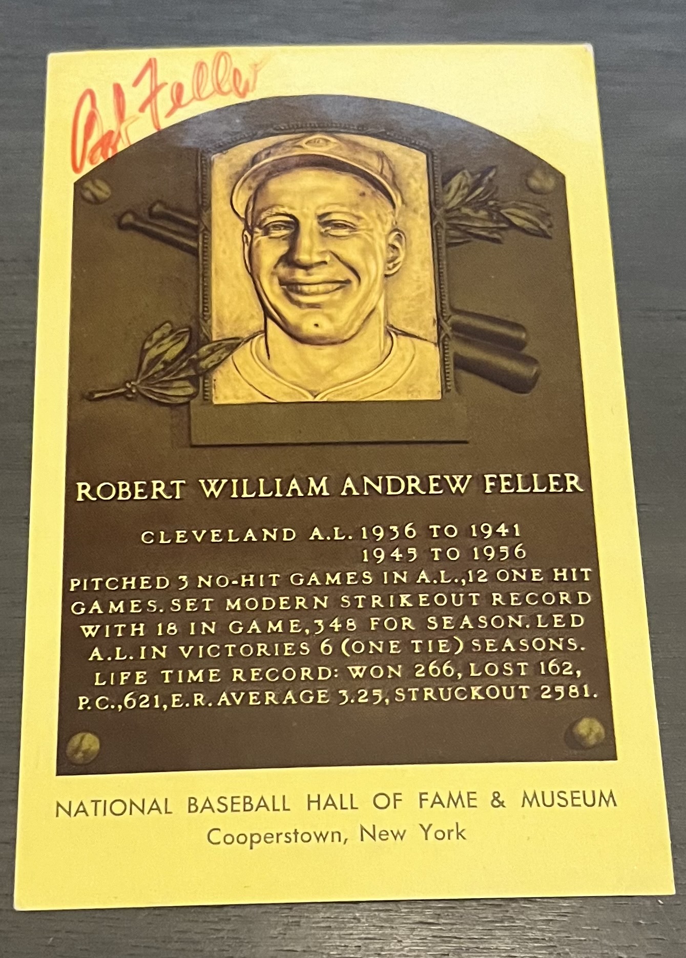 Robert "Bob" William Andrew Feller Autographed Hall of Fame HOF Signed Baseball Postcard JSA COA
