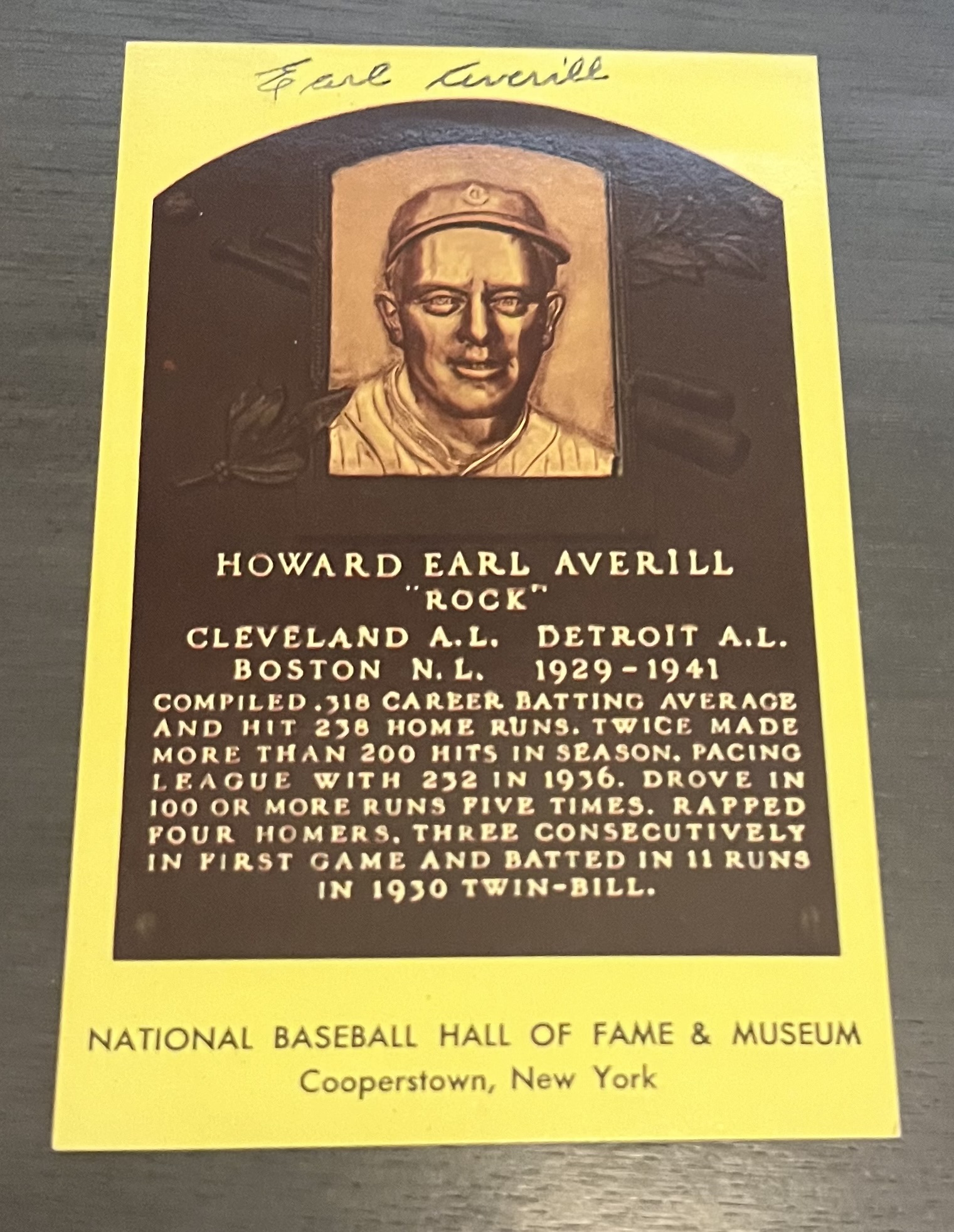 Howard Earl Averill "Rock" Autographed Hall of Fame HOF Signed Baseball Postcard JSA COA