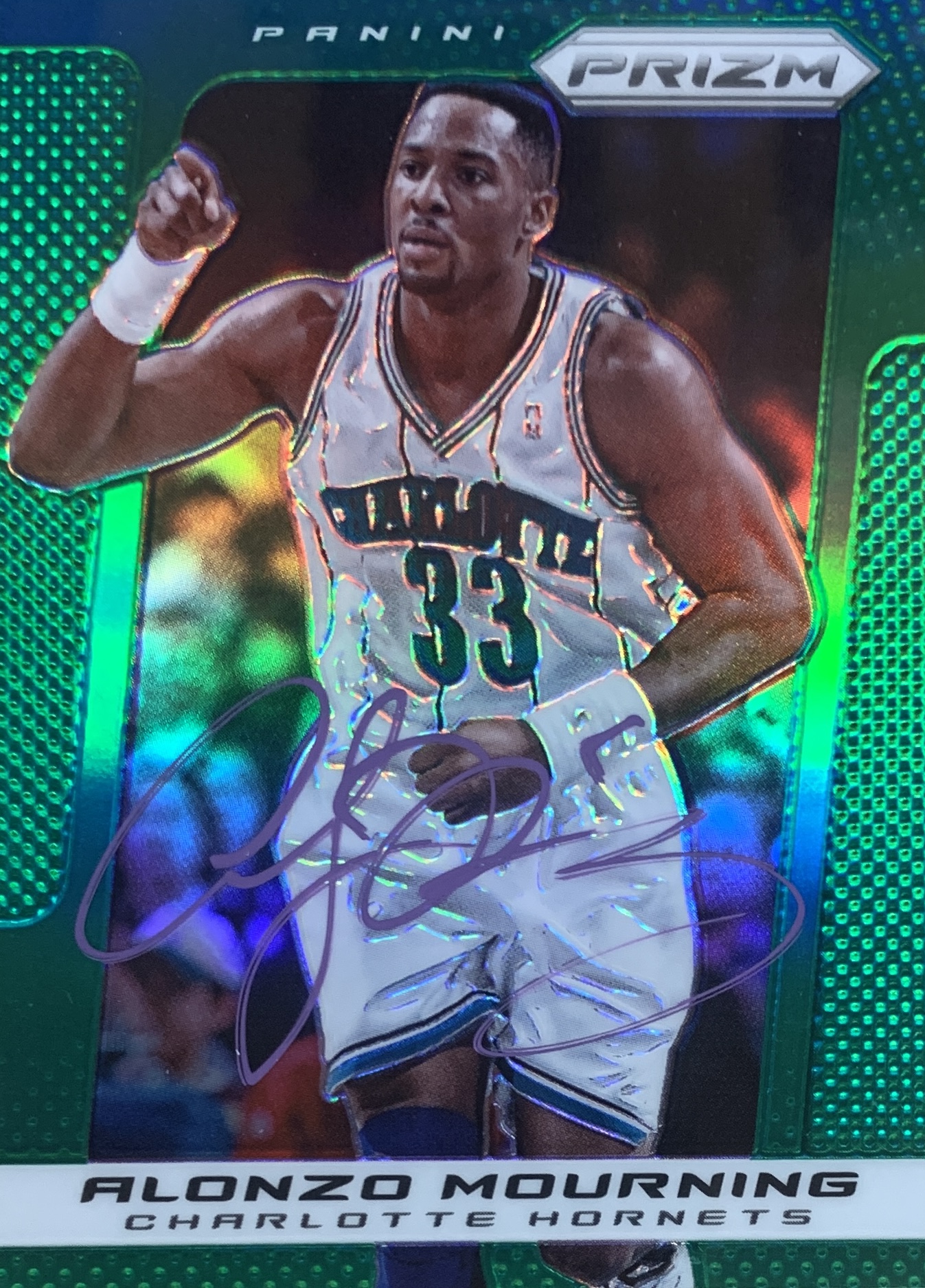 Alonzo Mourning Autographed 2013 Panini Green Prizm Signed Basketball Card #244 Auto JSA COA Alonzo Mourning Autographed 2013 Panini Green Prizm Signed Basketball Card #244 Auto JSA COA