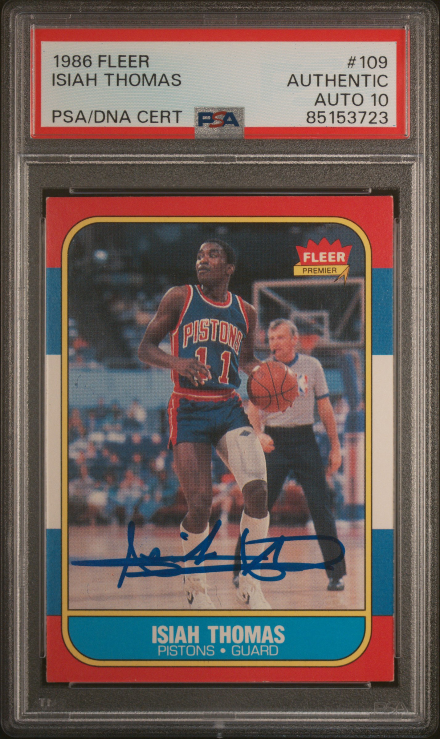 Isiah Thomas 1986 Fleer Signed Rookie Card #109 Auto Graded PSA 10 85153723