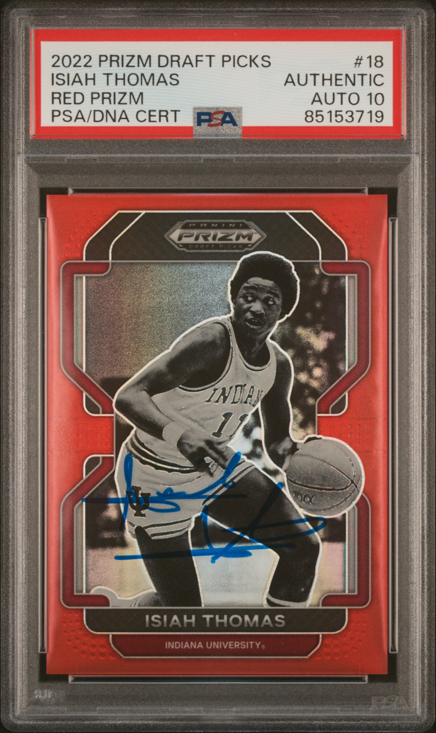 Isiah Thomas 2022 Panini Prizm DP Red Signed Card #18 Auto Graded PSA 10 131/299
