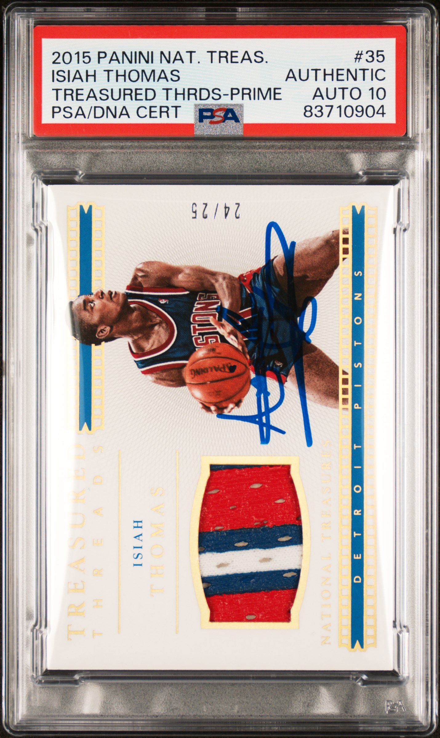 Isiah Thomas 2015 Panini National Treasures Card #35 Auto Graded PSA 10 24/25