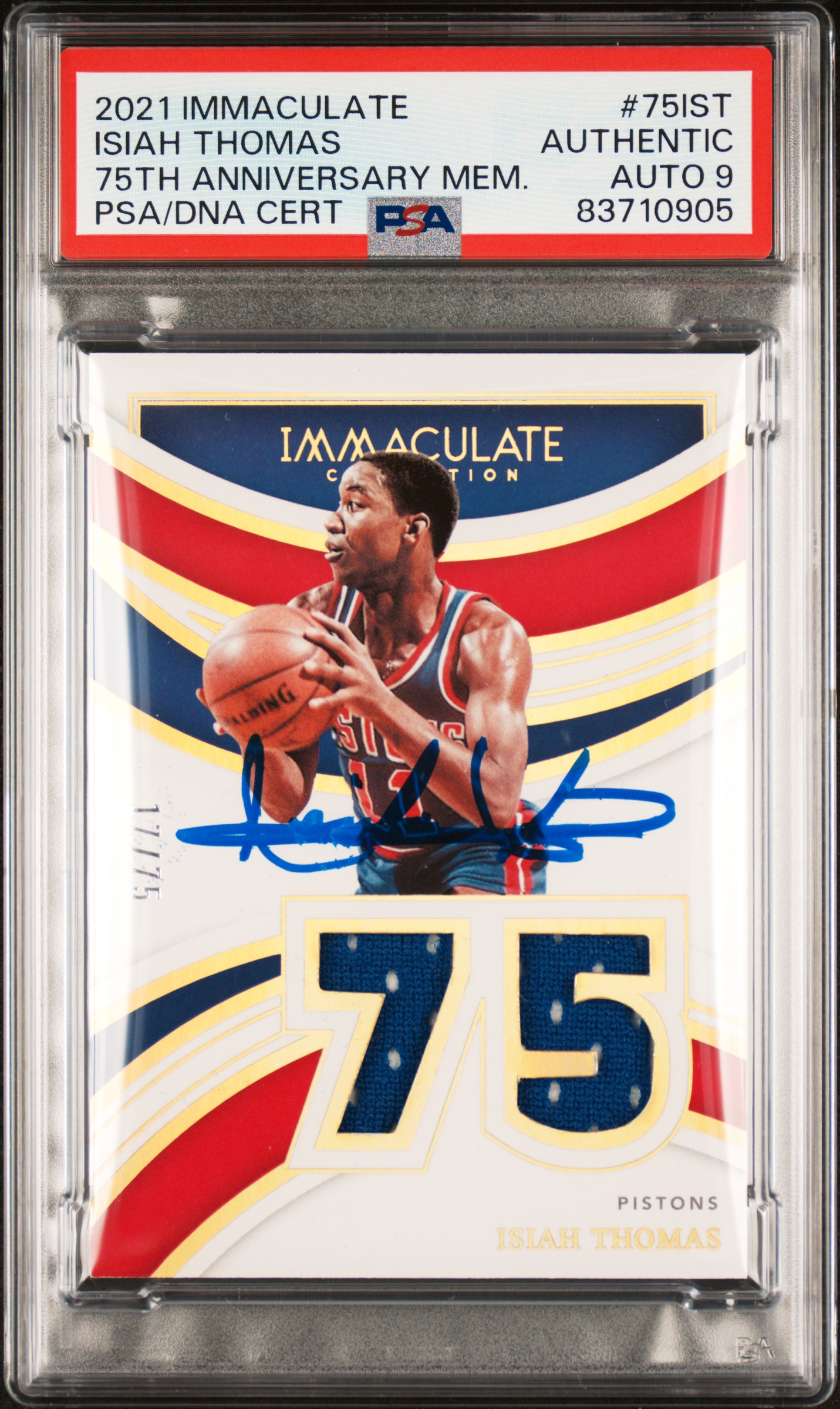 Isiah Thomas 2021 Panini Immaculate Signed Card #75IST Auto Graded PSA 9 17/75