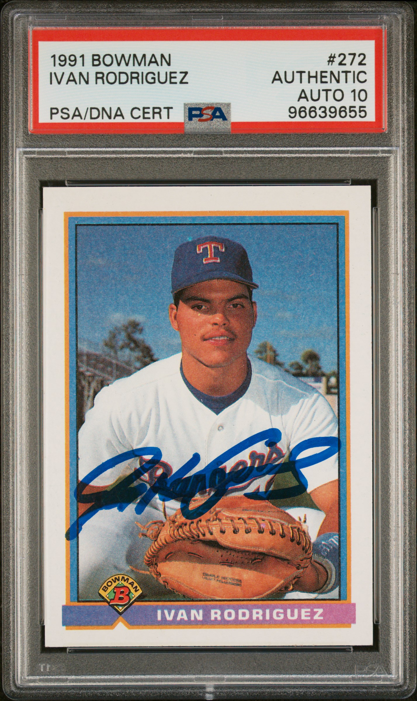 Ivan Rodriguez 1991 Bowman Signed Rookie Card #272 Auto Graded PSA 10 96639655