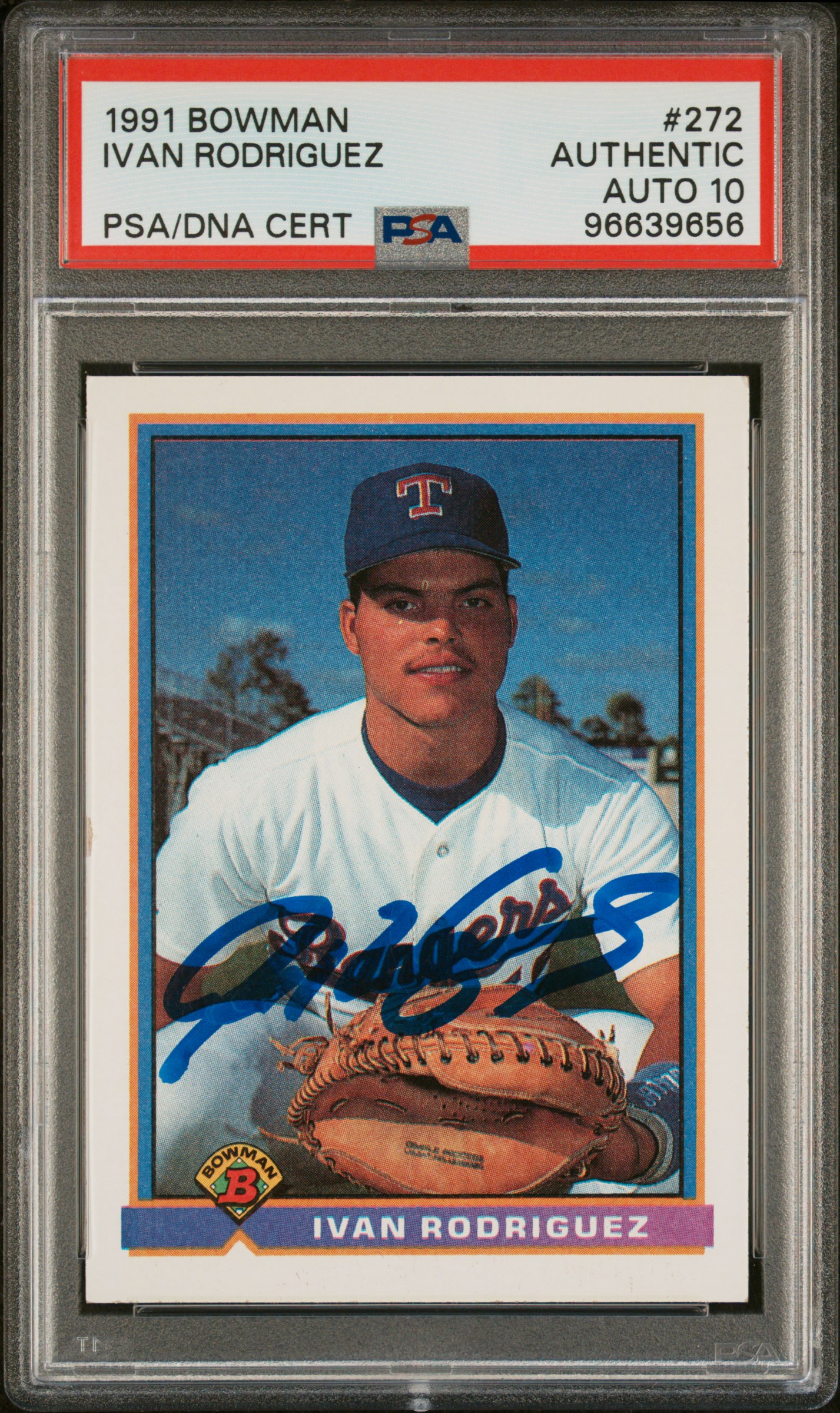 Ivan Rodriguez 1991 Bowman Signed Rookie Card #272 Auto Graded PSA 10 96639656