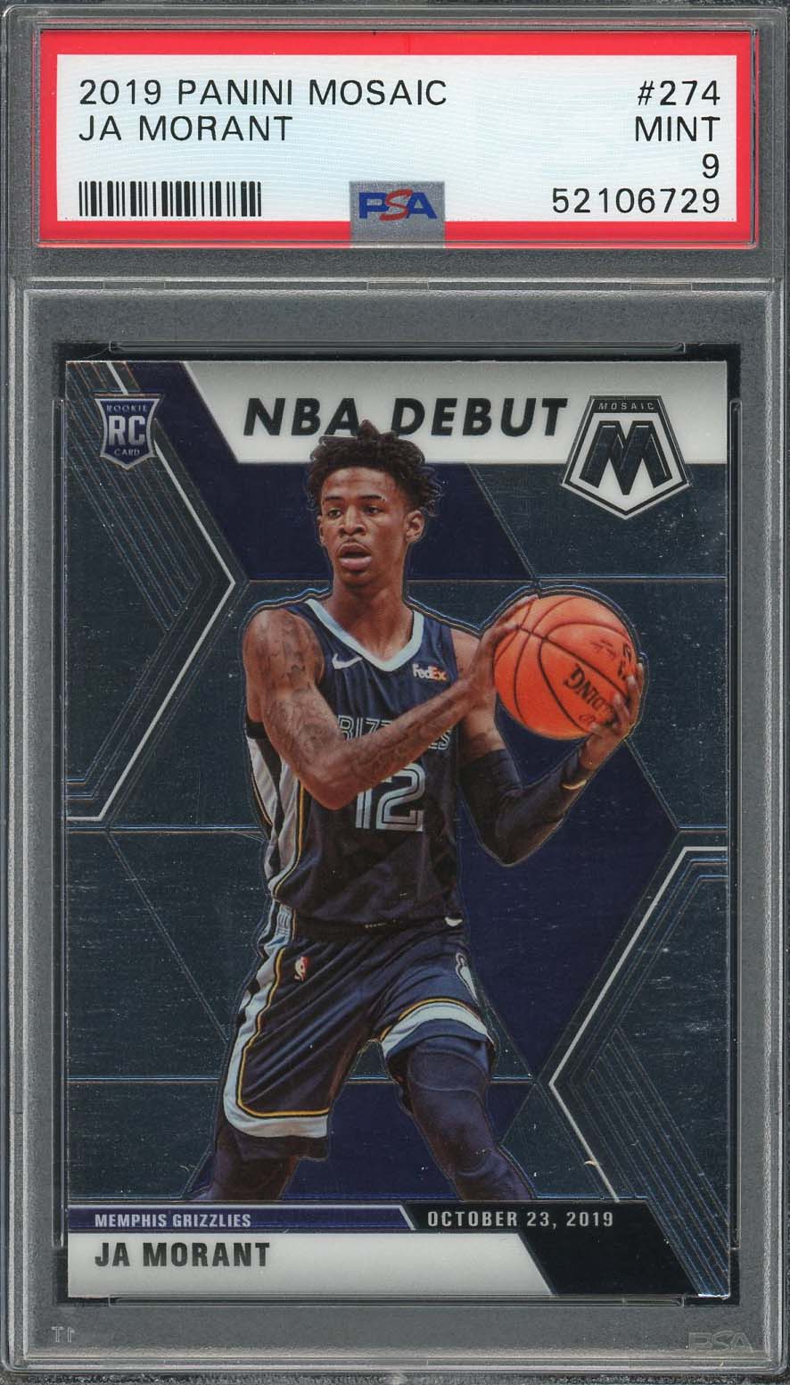 Ja Morant 2019 Panini Mosaic Debut Basketball Rookie Card RC #274 Graded PSA 9 Ja Morant 2019 Panini Mosaic Debut Basketball Rookie Card RC #274 Graded PSA 9