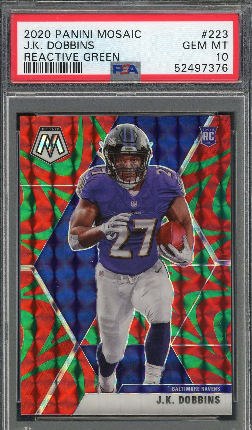 JK Dobbins 2020 Panini Mosaic Reactive Green Football Rookie Card RC #223 PSA 10