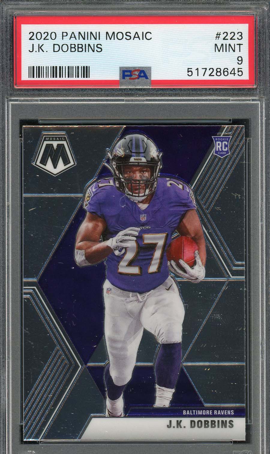 JK Dobbins 2020 Panini Mosaic Football Rookie Card RC #223 PSA 9