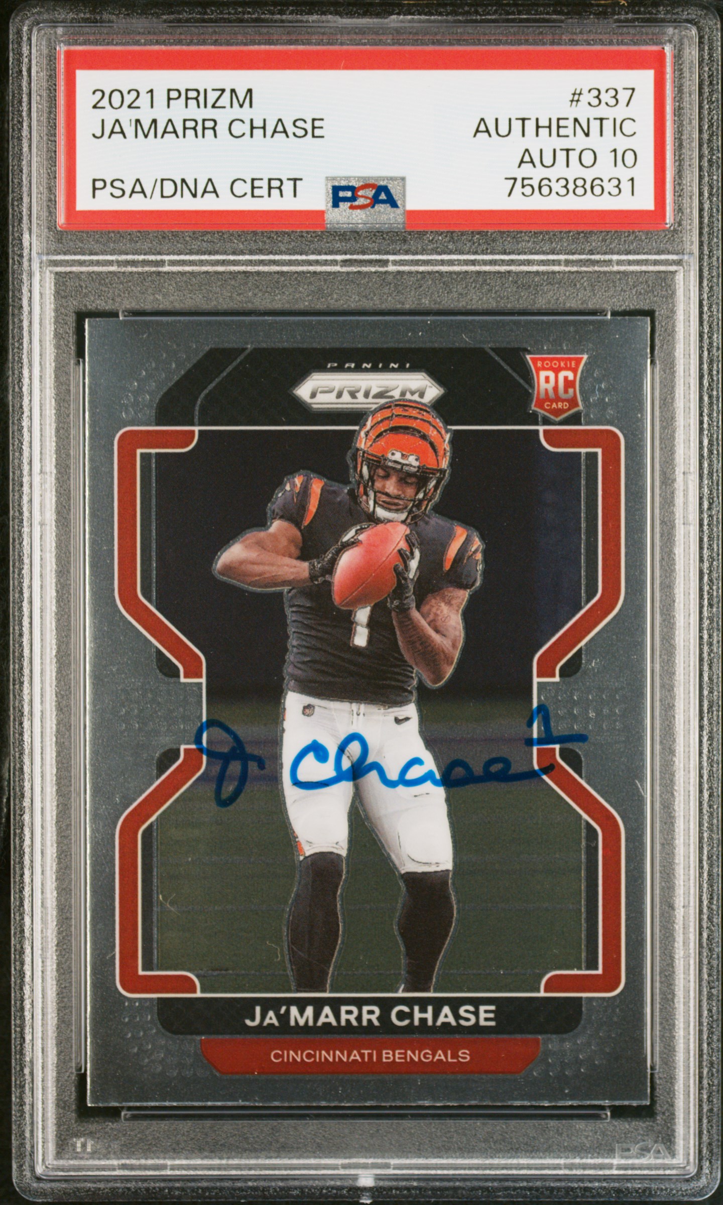 Ja'Marr Chase 2021 Panini Prizm Signed Rookie Card #337 Auto PSA 10 75638631
