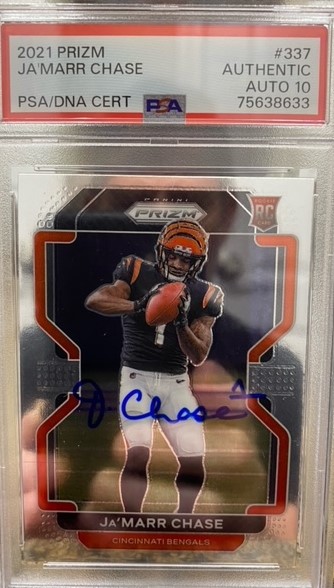 Ja'Marr Chase 2021 Panini Prizm Signed Rookie Card #337 Auto PSA 10 75638633