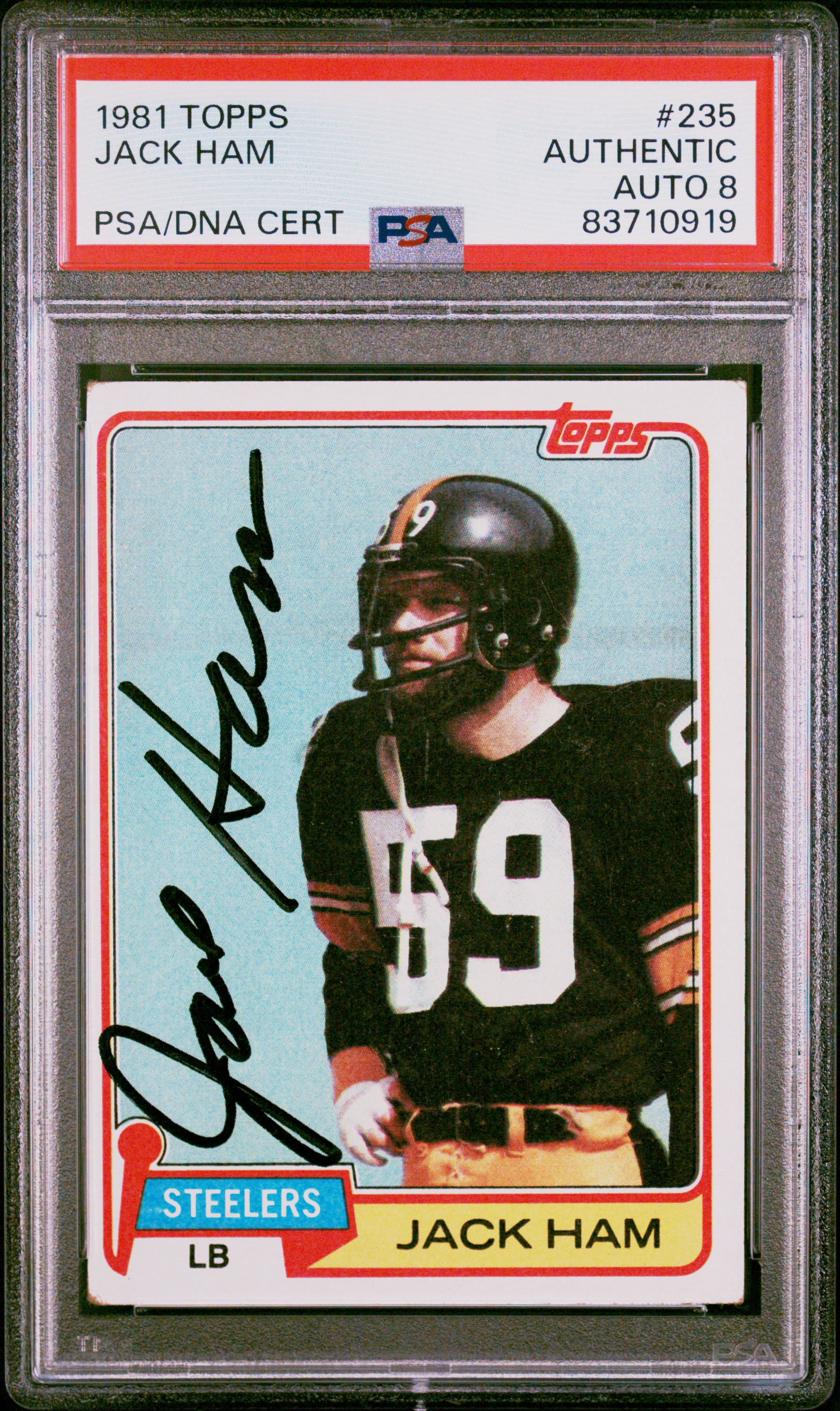 Jack Ham 1981 Topps Signed Football Card #235 Auto Graded PSA 8