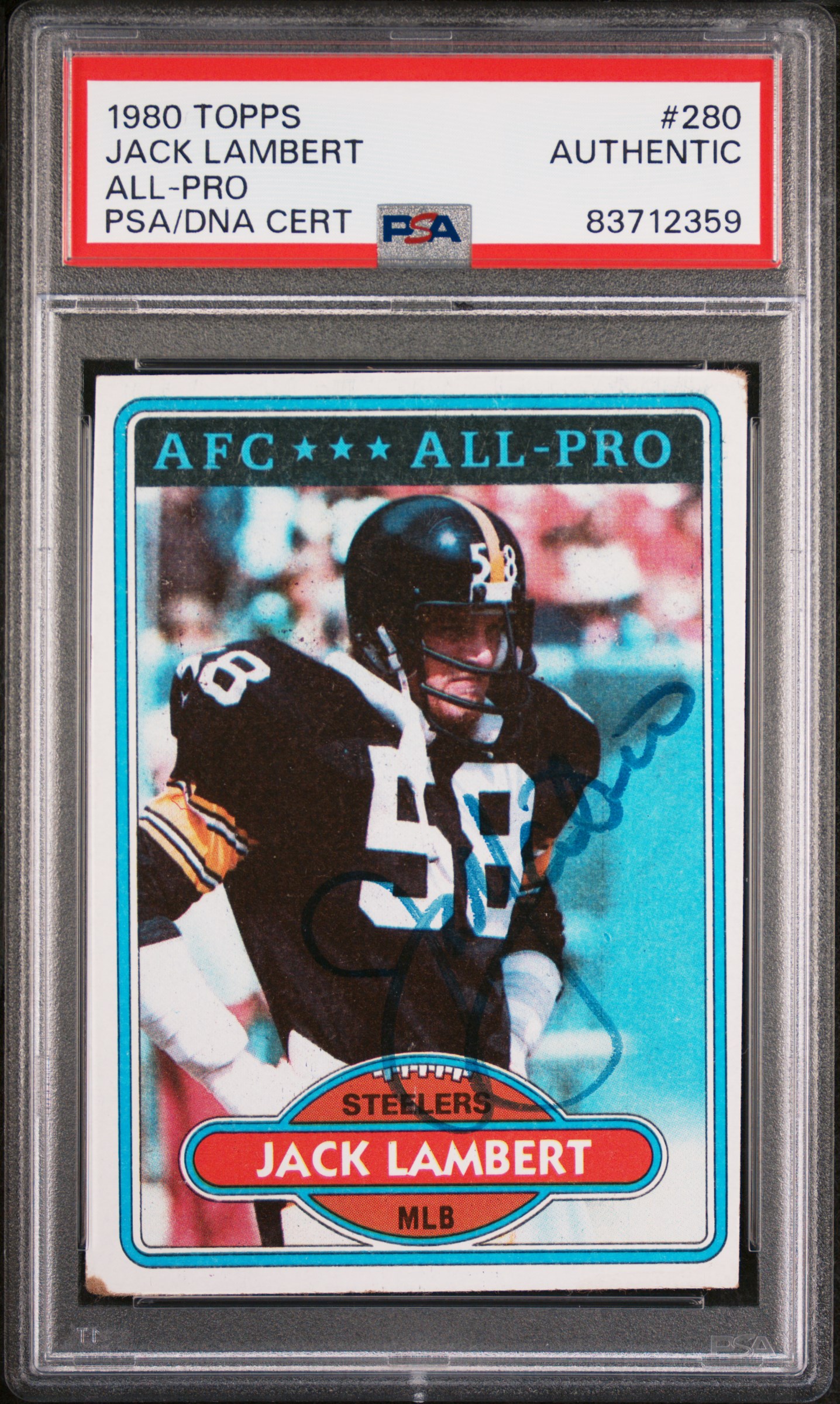 Jack Lambert 1980 Topps All-Pro Signed Football Card #280 Auto PSA