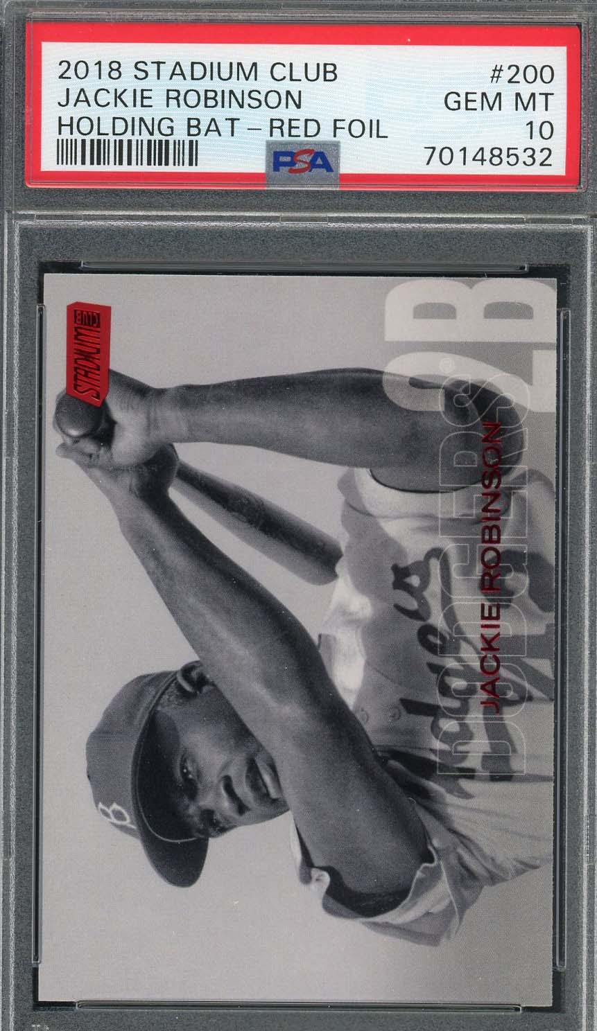 Jackie Robinson 2018 Topps Stadium Club Holding Bat Red Foil Card #200 PSA 10