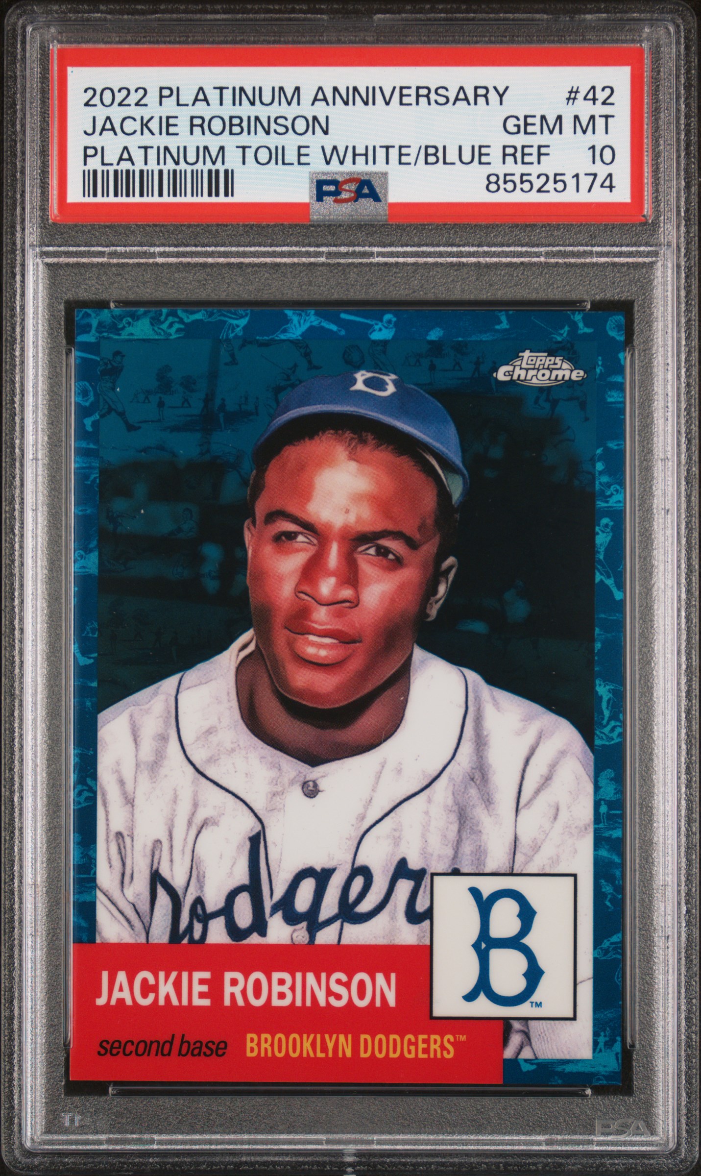 Jackie Robinson 2022 Topps Chrome White/Blue Refractor Card #42 PSA 10 LE/199