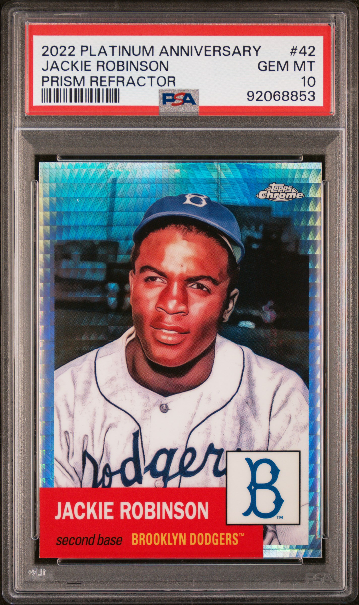 Jackie Robinson 2022 Topps Chrome Refractor Prism Card #42 Graded PSA 10