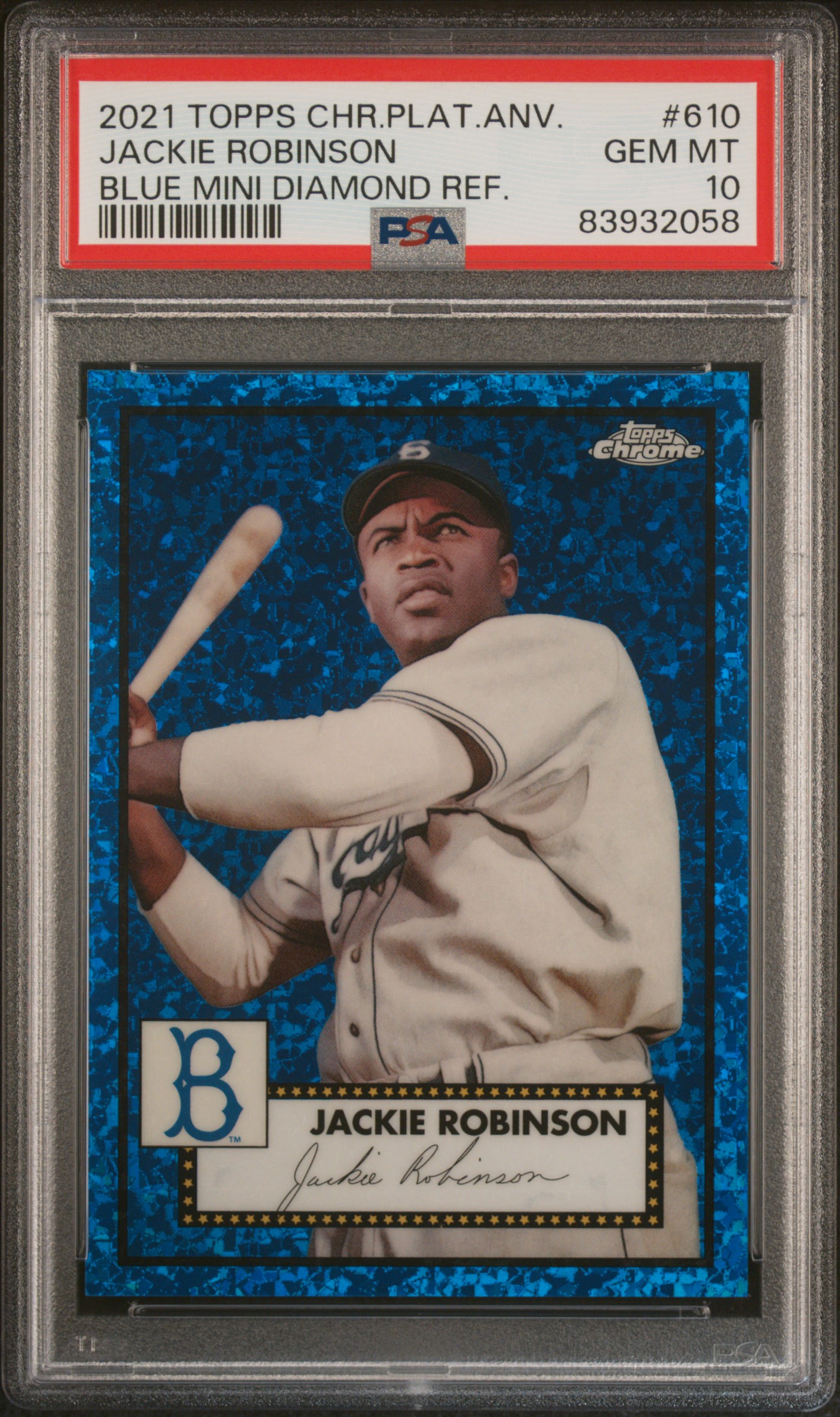 Jackie Robinson 2021 Topps Chrome Blue Refractor Card #610 Graded PSA 10 47/199