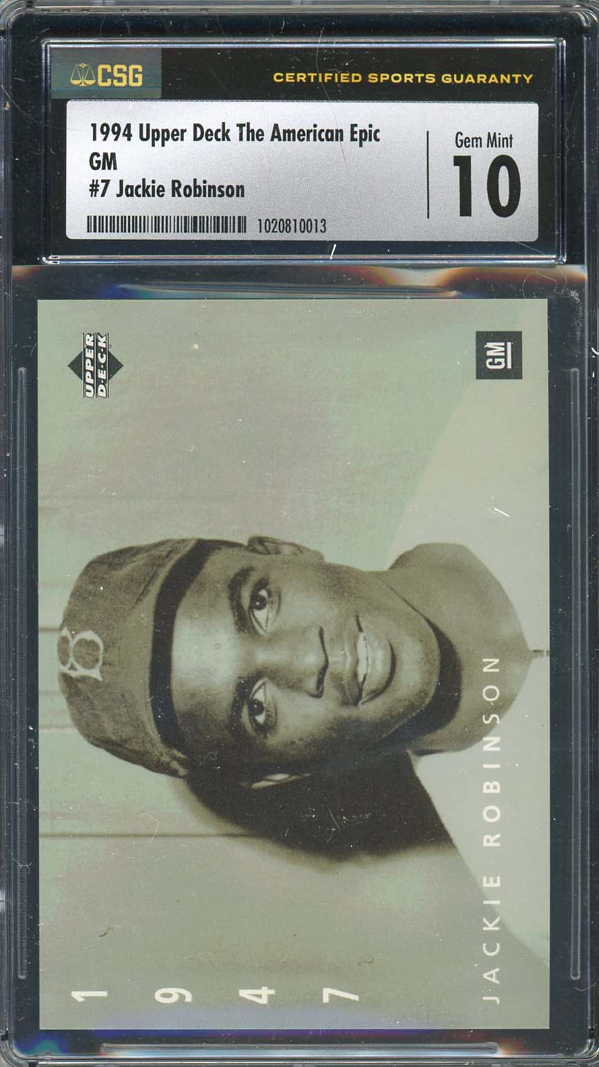Jackie Robinson 1994 Upper Deck GM Baseball Card #7 Graded CSG 10