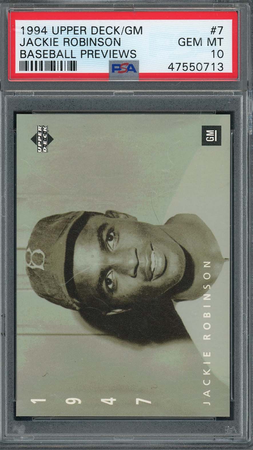 Jackie Robinson 1994 Upper Deck / GM Baseball Card #7 Graded PSA 10 GEM MINT