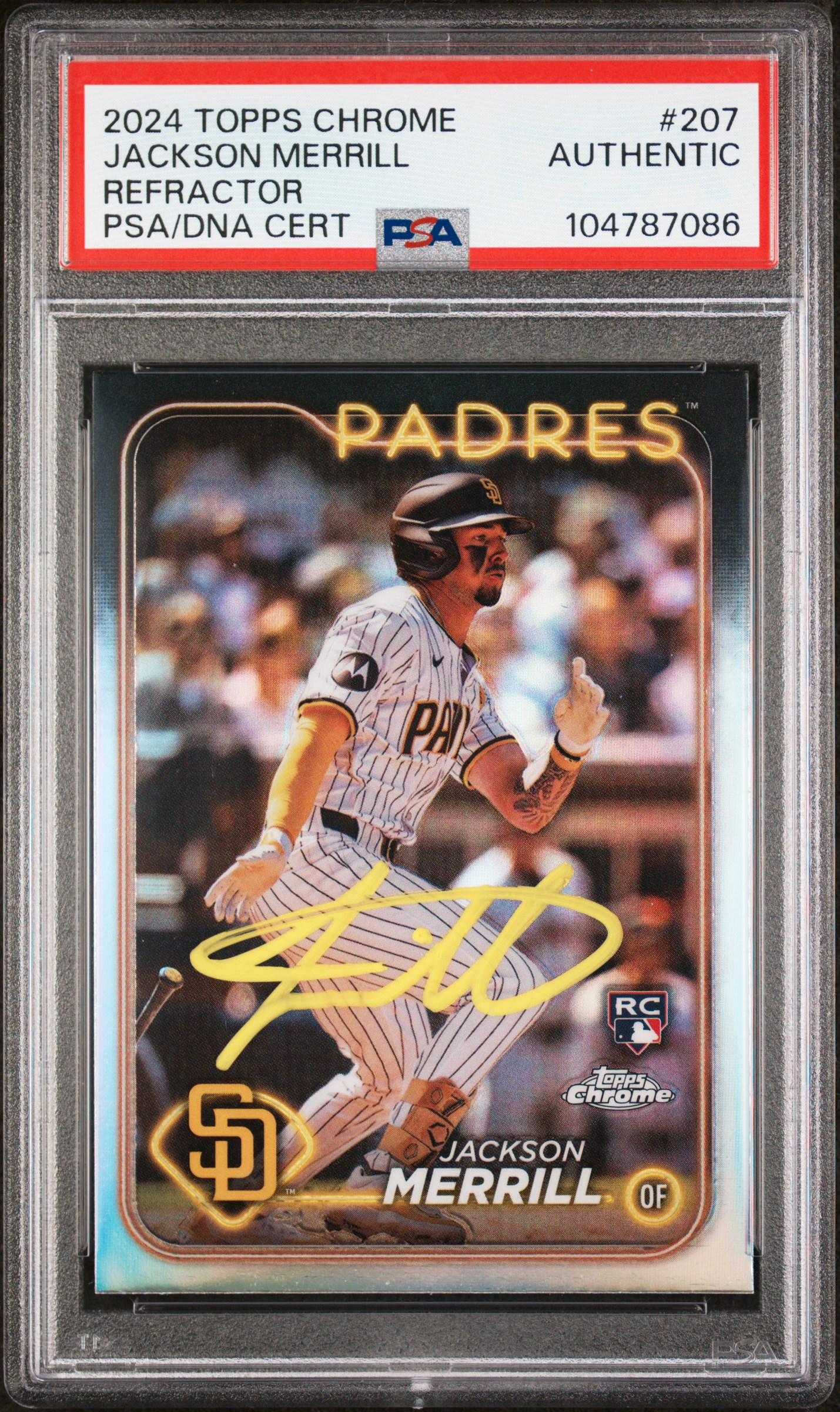 Jackson Merrill 2024 Topps Chrome Refractor Signed Rookie Card #207 Auto PSA