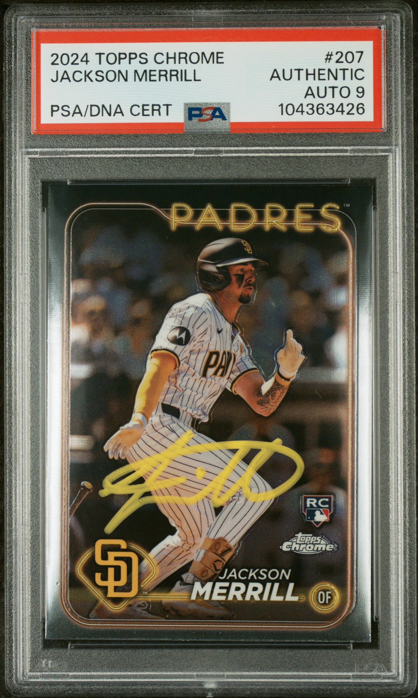 Jackson Merrill 2024 Topps Chrome Signed Baseball Rookie Card #207 Auto PSA 9