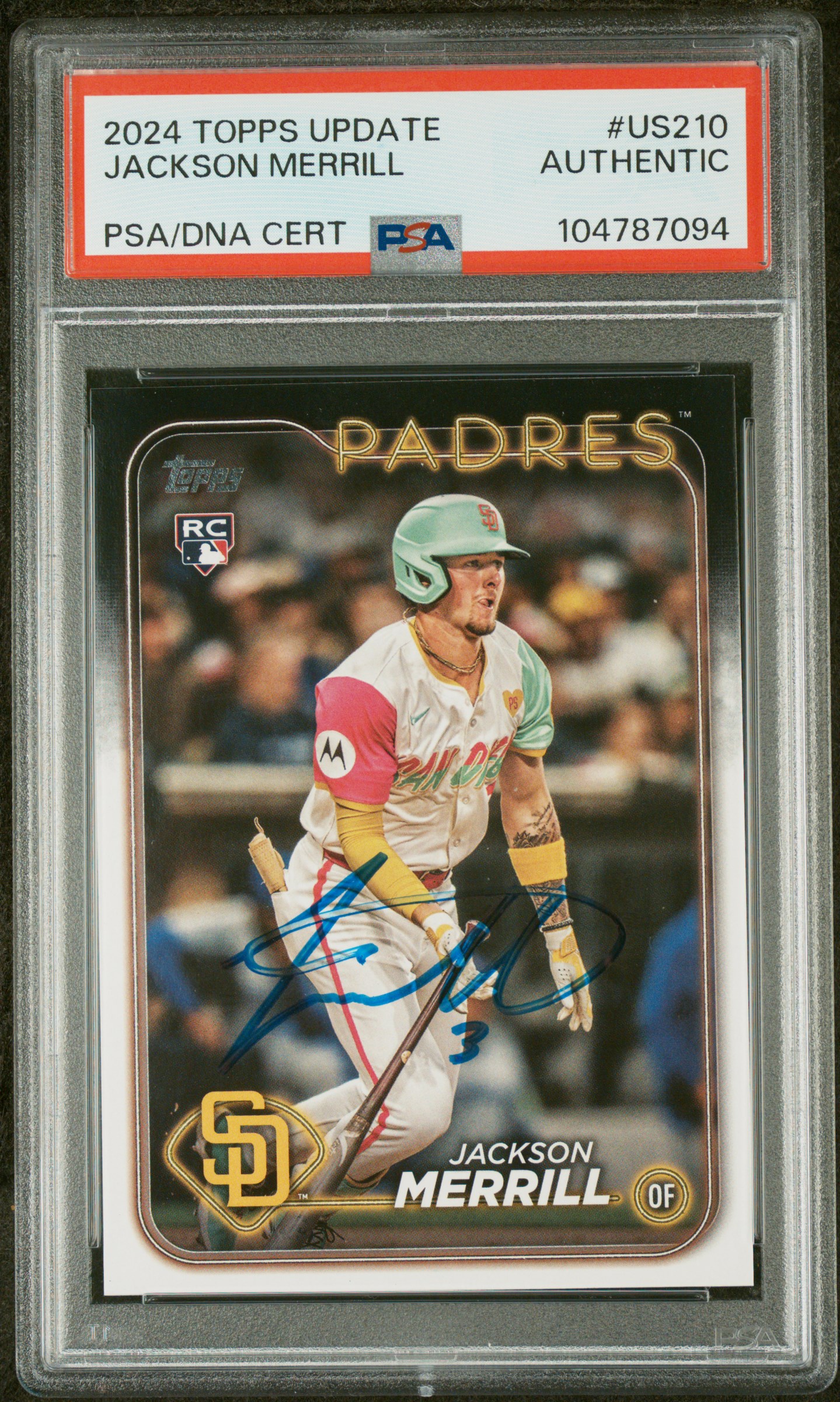 Jackson Merrill 2024 Topps Update Signed Baseball Rookie Card #US210 Auto PSA