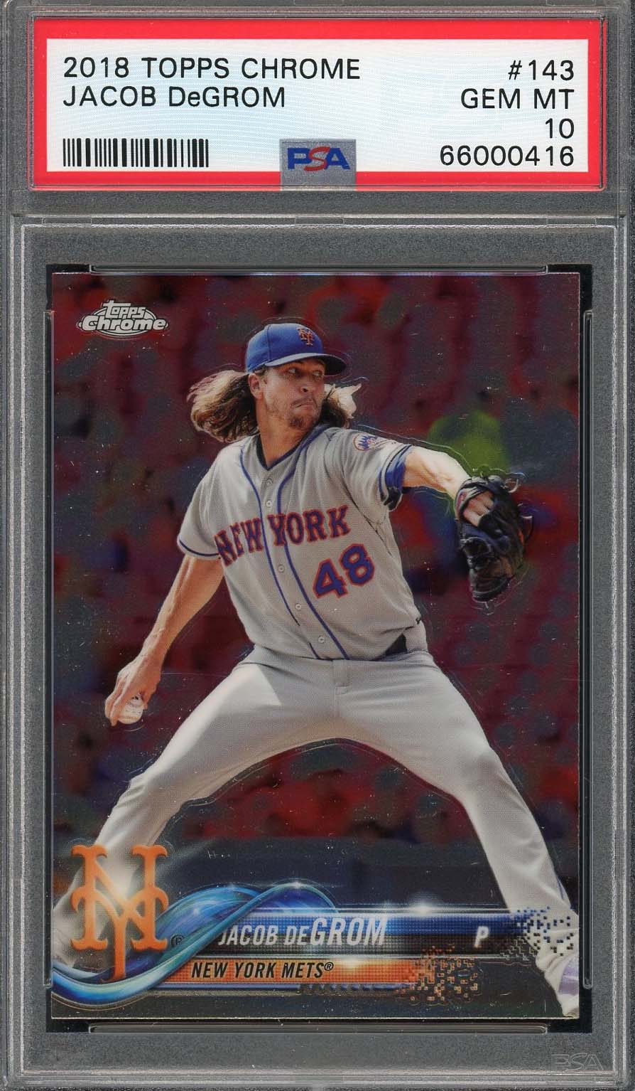 Jacob deGrom 2018 Topps Chrome Baseball Card #143 Graded PSA 10 Jacob deGrom 2018 Topps Chrome Baseball Card #143 Graded PSA 10