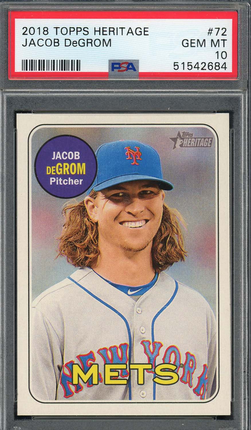 Jacob Degrom 2018 Topps Heritage Baseball Card #72 Graded PSA 10