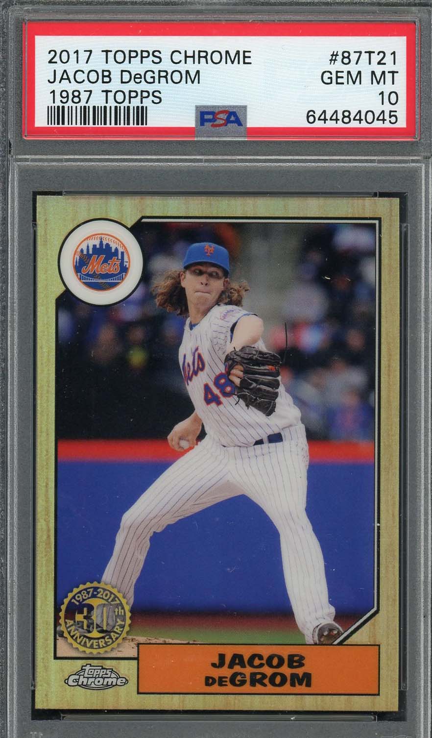 Jacob deGrom 2017 Topps Chrome 1987 Baseball Card #87T21 Graded PSA 10 Jacob deGrom 2017 Topps Chrome 1987 Baseball Card #87T21 Graded PSA 10
