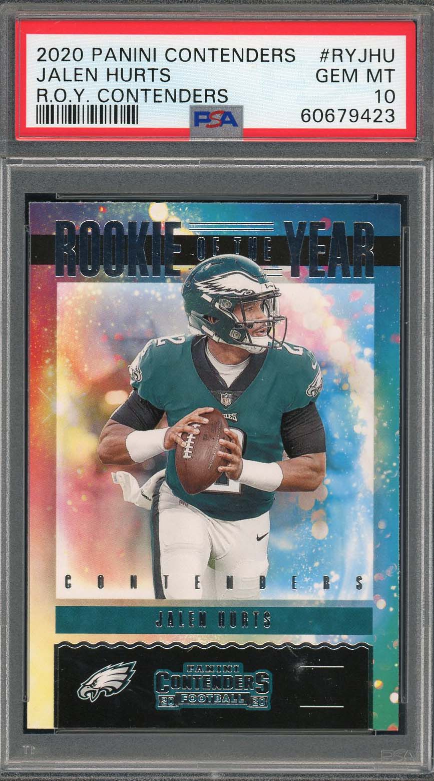 Jalen Hurts 2020 Panini Contenders Football Rookie Card #RYJHU Graded PSA 10 Jalen Hurts 2020 Panini Contenders Football Rookie Card #RYJHU Graded PSA 10