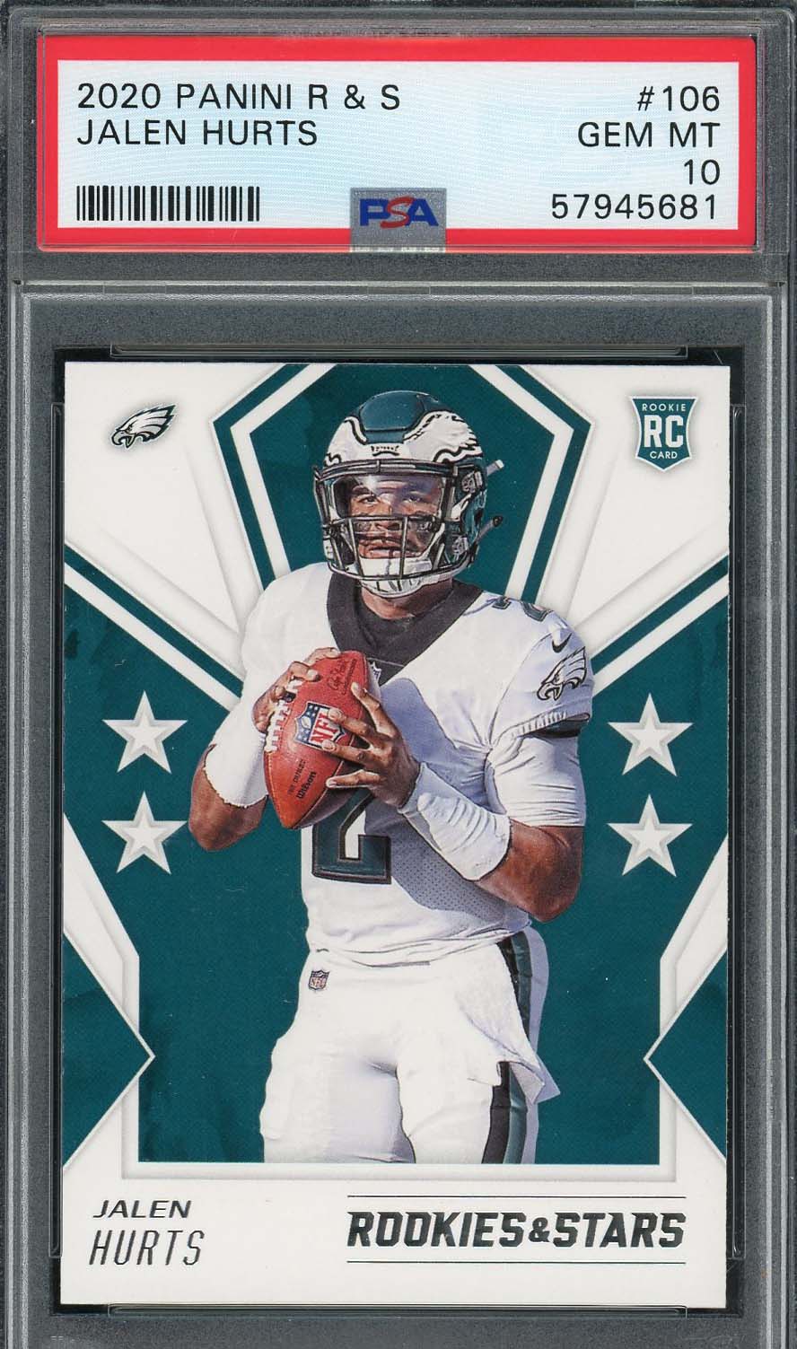 Jalen Hurts 2020 Panini Rookies & Stars Football Card #106 Graded PSA 10