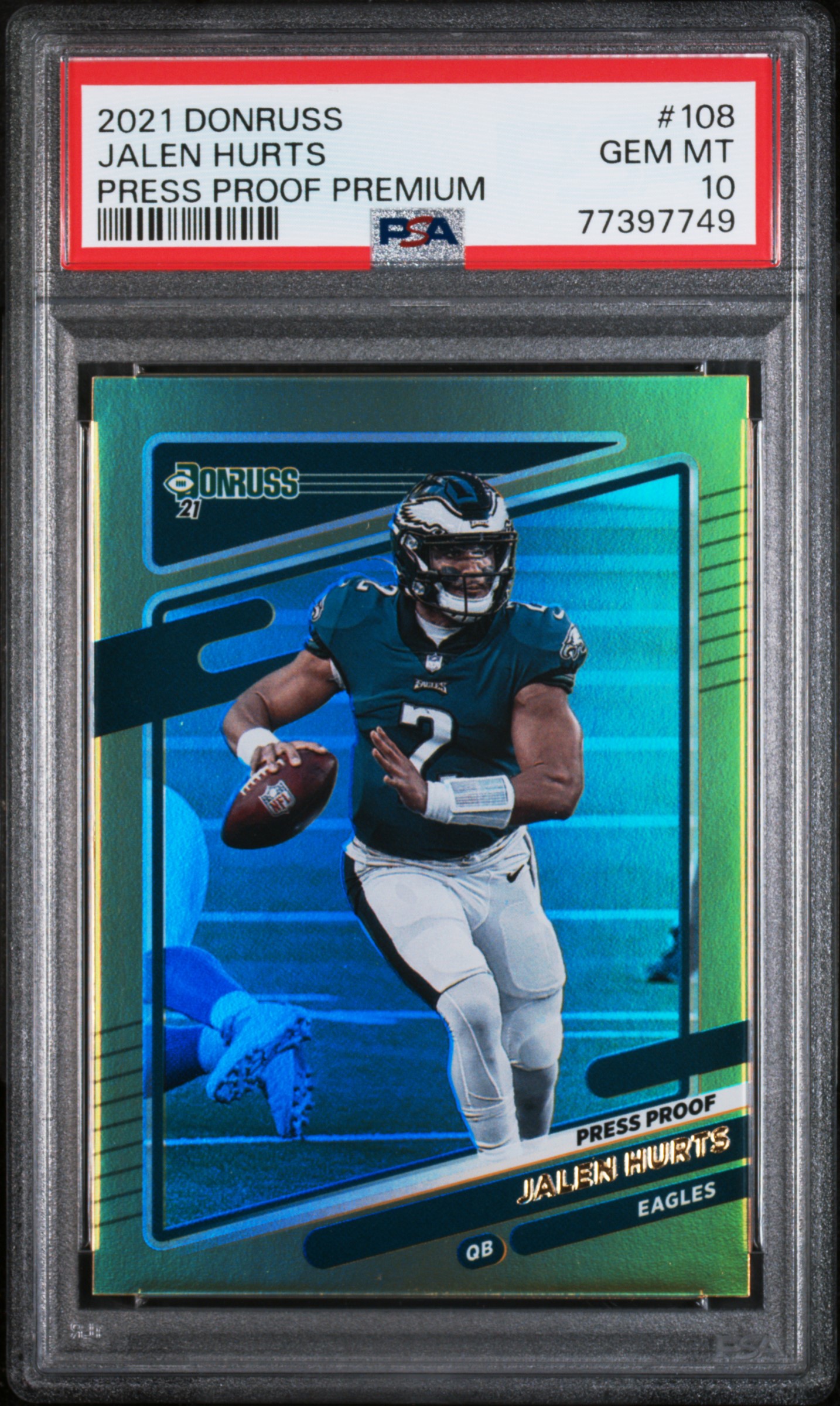 Jalen Hurts 2021 Panini Donruss Press Proof Premium Football Card #108 PSA 10
