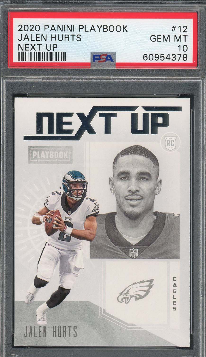 Jalen Hurts 2020 Panini Playbook Next Up Football Rookie Card #12 Graded PSA 10