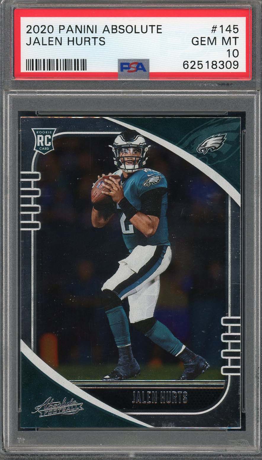 Jalen Hurts 2020 Panini Absolute Football Rookie Card #145 Graded PSA 10 Jalen Hurts 2020 Panini Absolute Football Rookie Card #145 Graded PSA 10