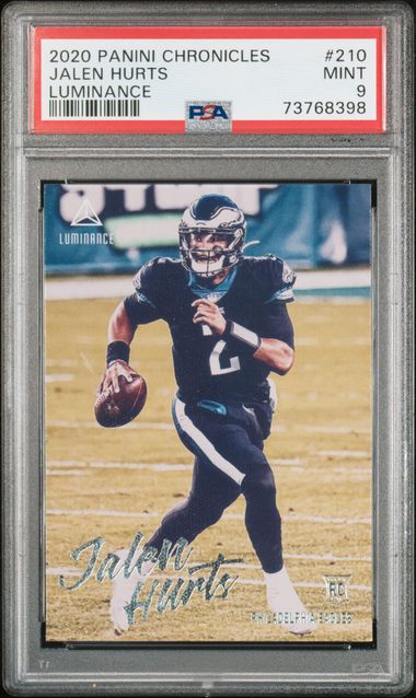 Jalen Hurts 2020 Panini Chronicles Luminance Rookie Card RC #210 Graded PSA 9