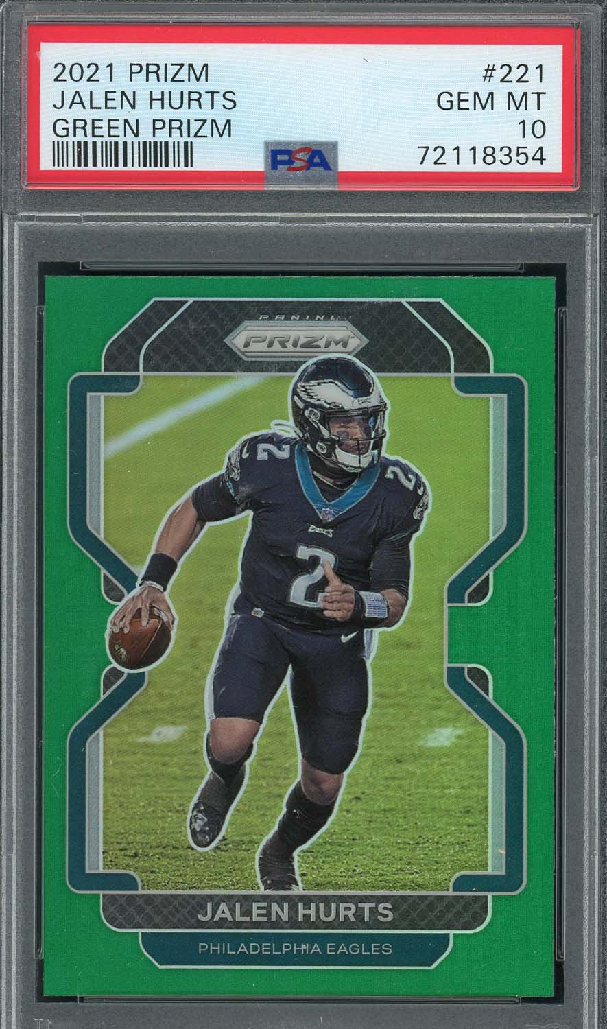 Jalen Hurts 2021 Panini Green Prizm Football Card #221 Graded PSA 10