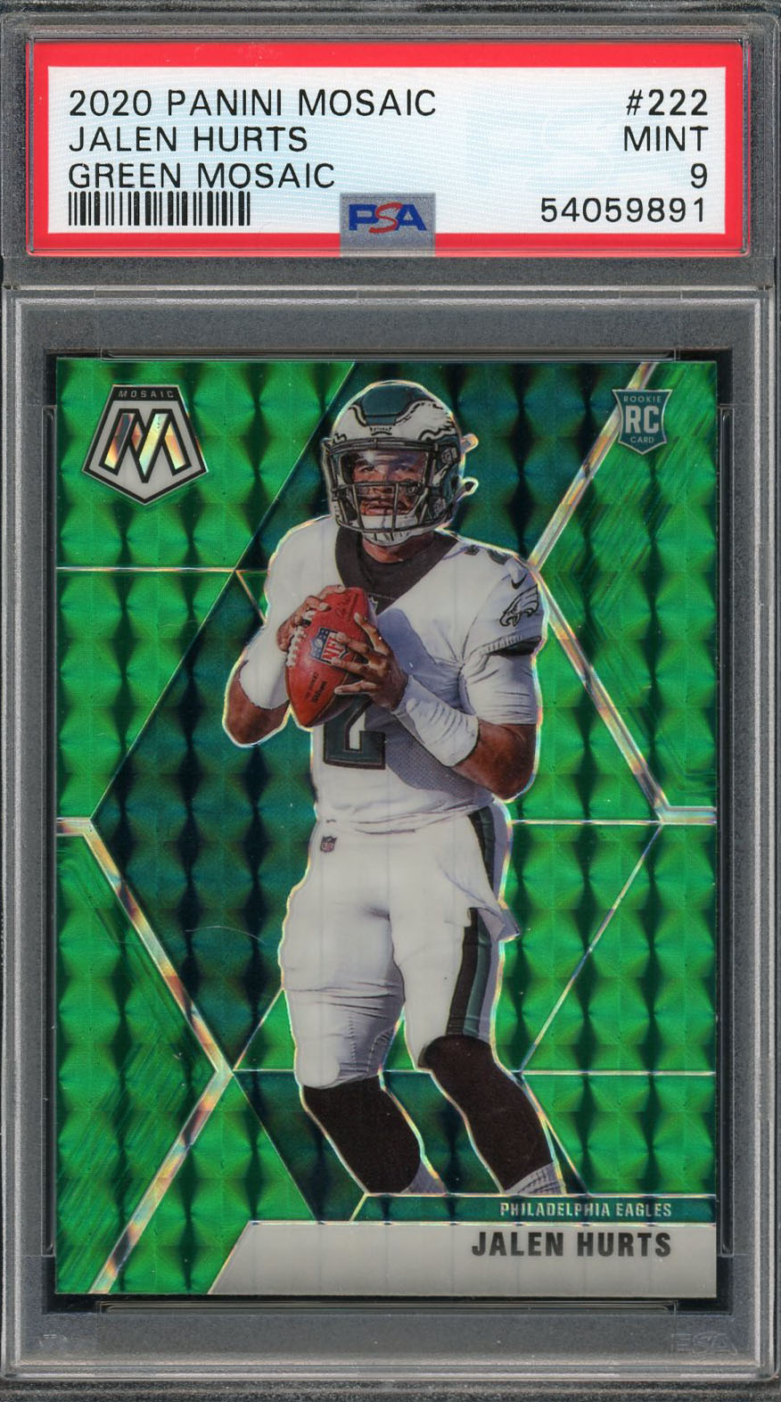 Jalen Hurts 2020 Panini Green Mosaic Football Rookie Card RC #222 Graded PSA 9 MINT