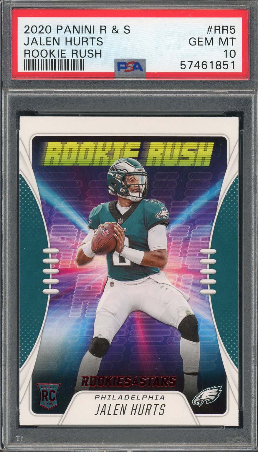 Jalen Hurts 2020 Panini Rookies & Stars Rush Football Card #RR5 Graded PSA 10 Jalen Hurts 2020 Panini Rookies & Stars Rush Football Card #RR5 Graded PSA 10