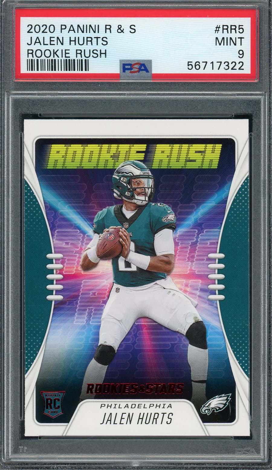 Jalen Hurts 2020 Panini Rookies & Stars Rookie Rush Rookie Card #RR5 PSA 9