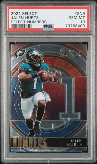 Jalen Hurts 2021 Panini Select Numbers Football Card #SN9 Graded PSA 10