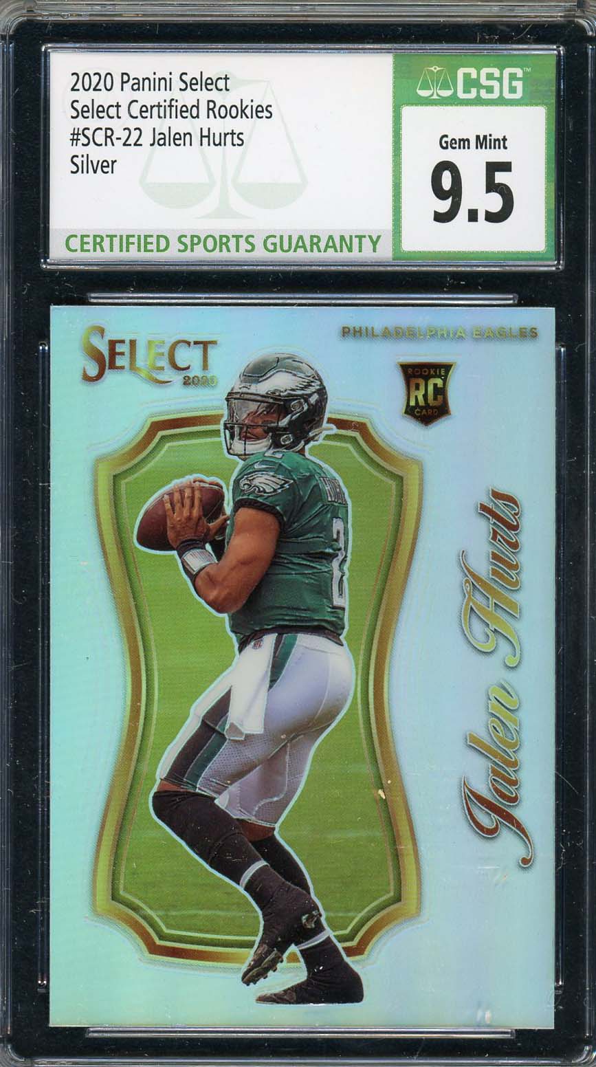 Jalen Hurts 2020 Panini Select Certified Silver Rookie Card #SCR-22 CSG 9.5 Jalen Hurts 2020 Panini Select Certified Silver Rookie Card #SCR-22 CSG 9.5