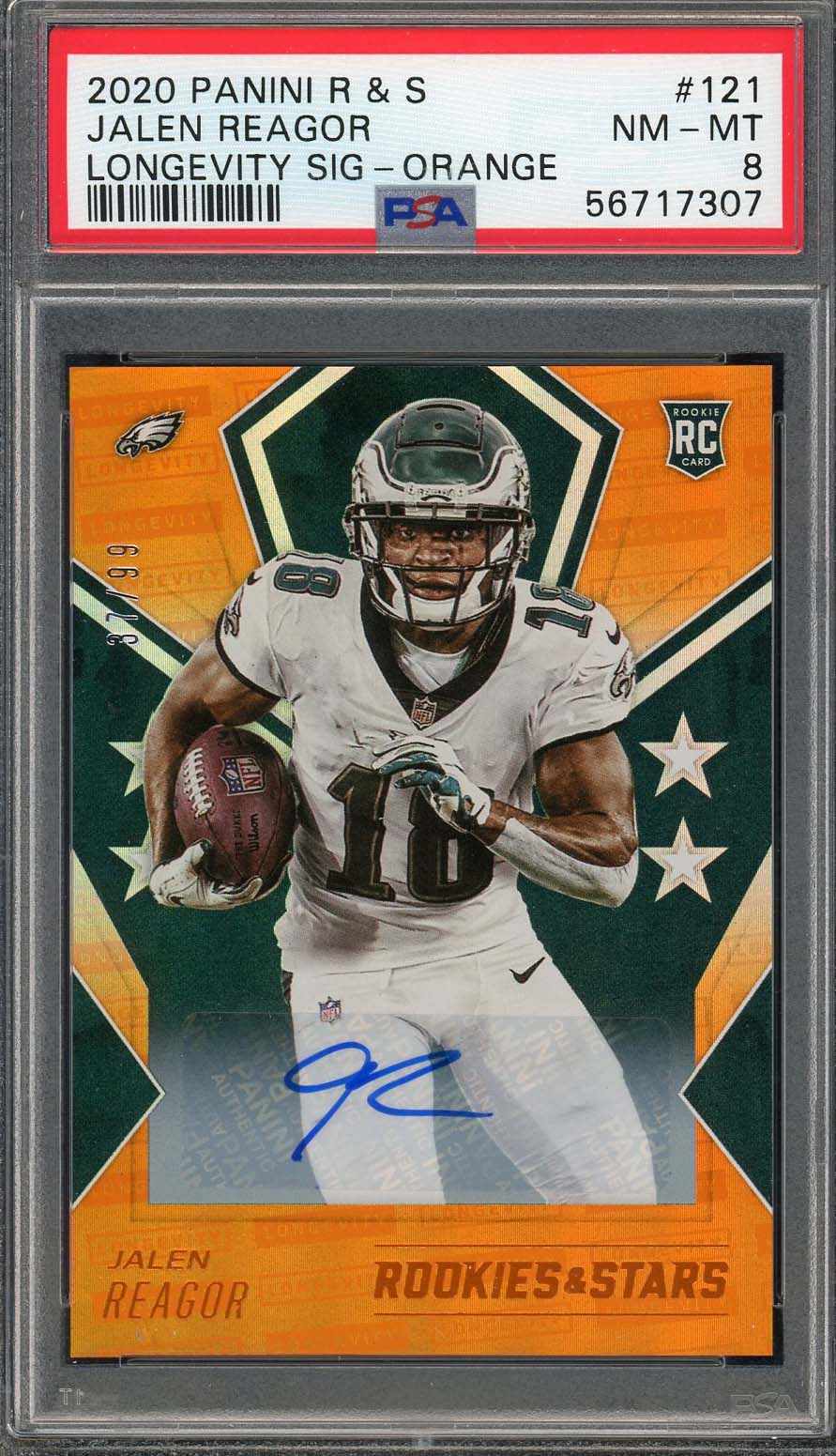 Jalen Reagor 2020 Panini Rookies & Stars Autographed Card #121 Graded PSA 8 /99 Jalen Reagor 2020 Panini Rookies & Stars Autographed Card #121 Graded PSA 8 /99