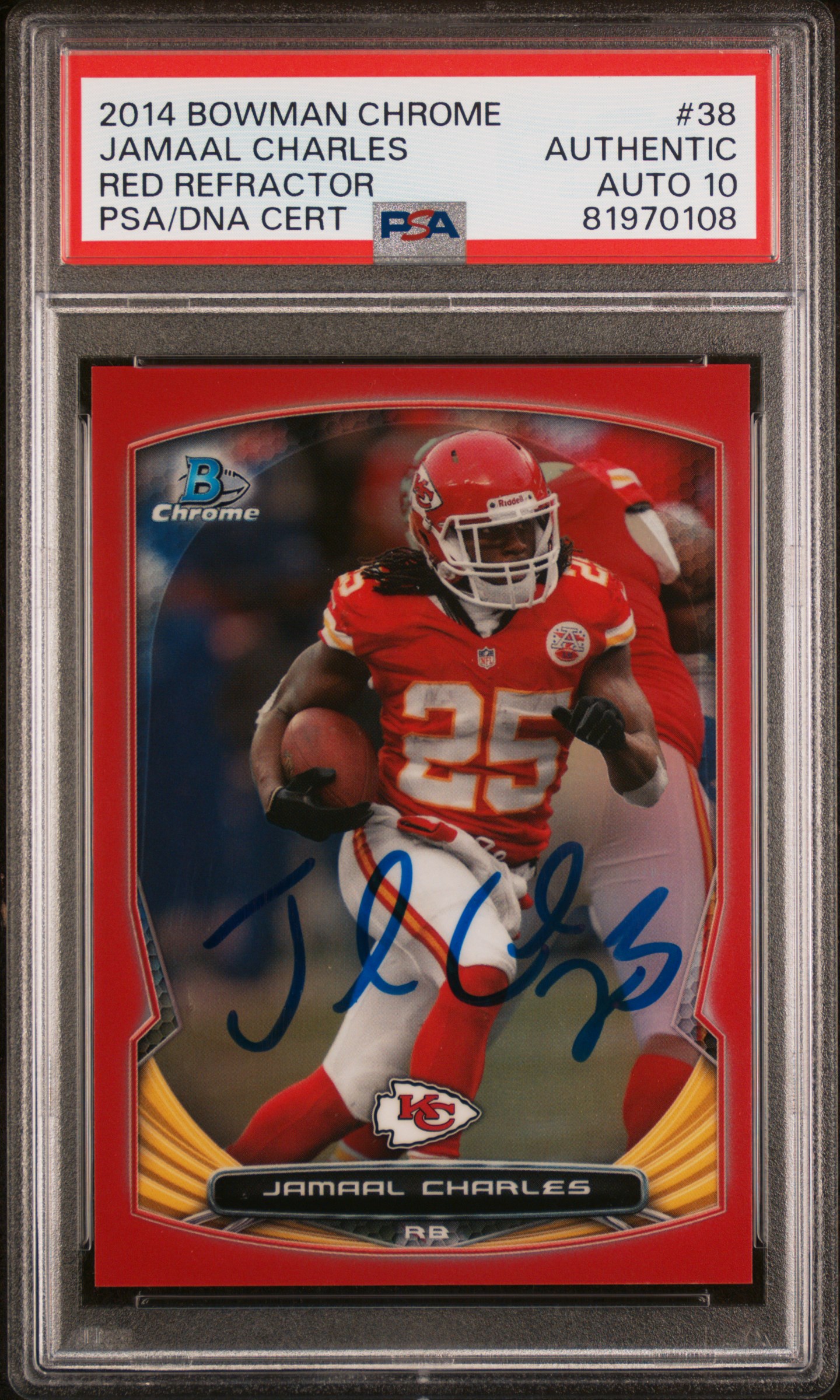Jamaal Charles 2014 Bowman Chrome Red Refractor Signed Card 38 Auto PSA 10 11/25