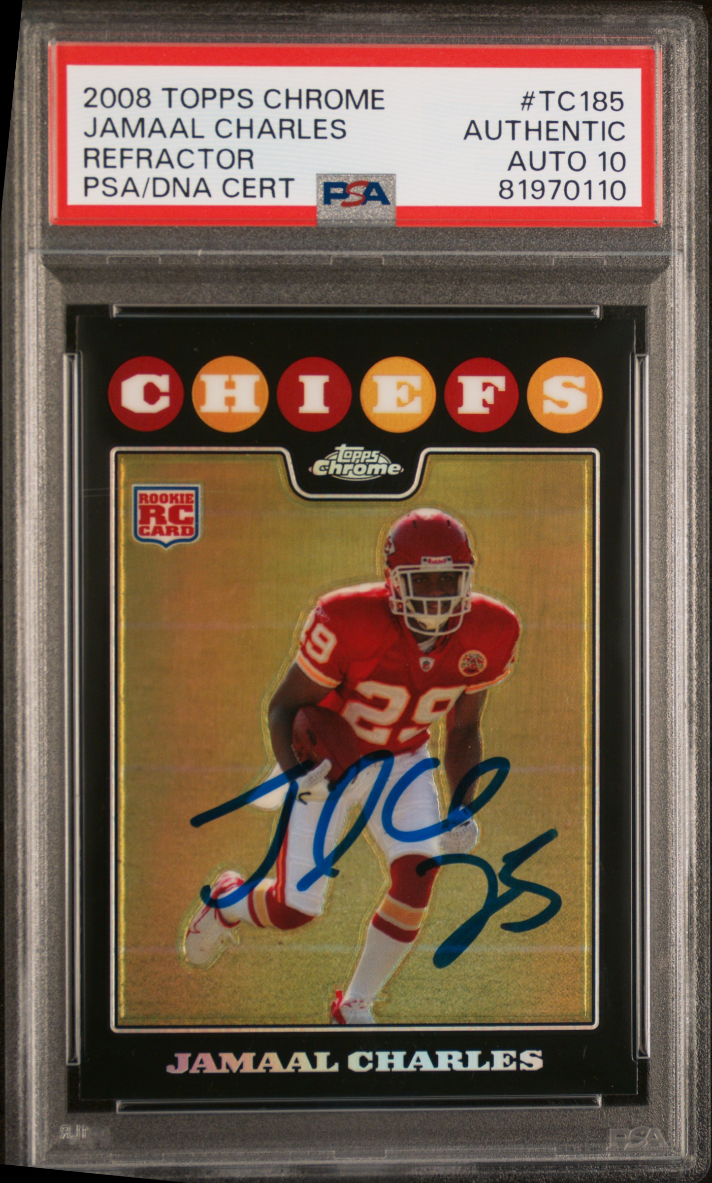 Jamaal Charles 2008 Topps Chrome Refractor Rookie Card #TC185 Auto PSA 10 970110