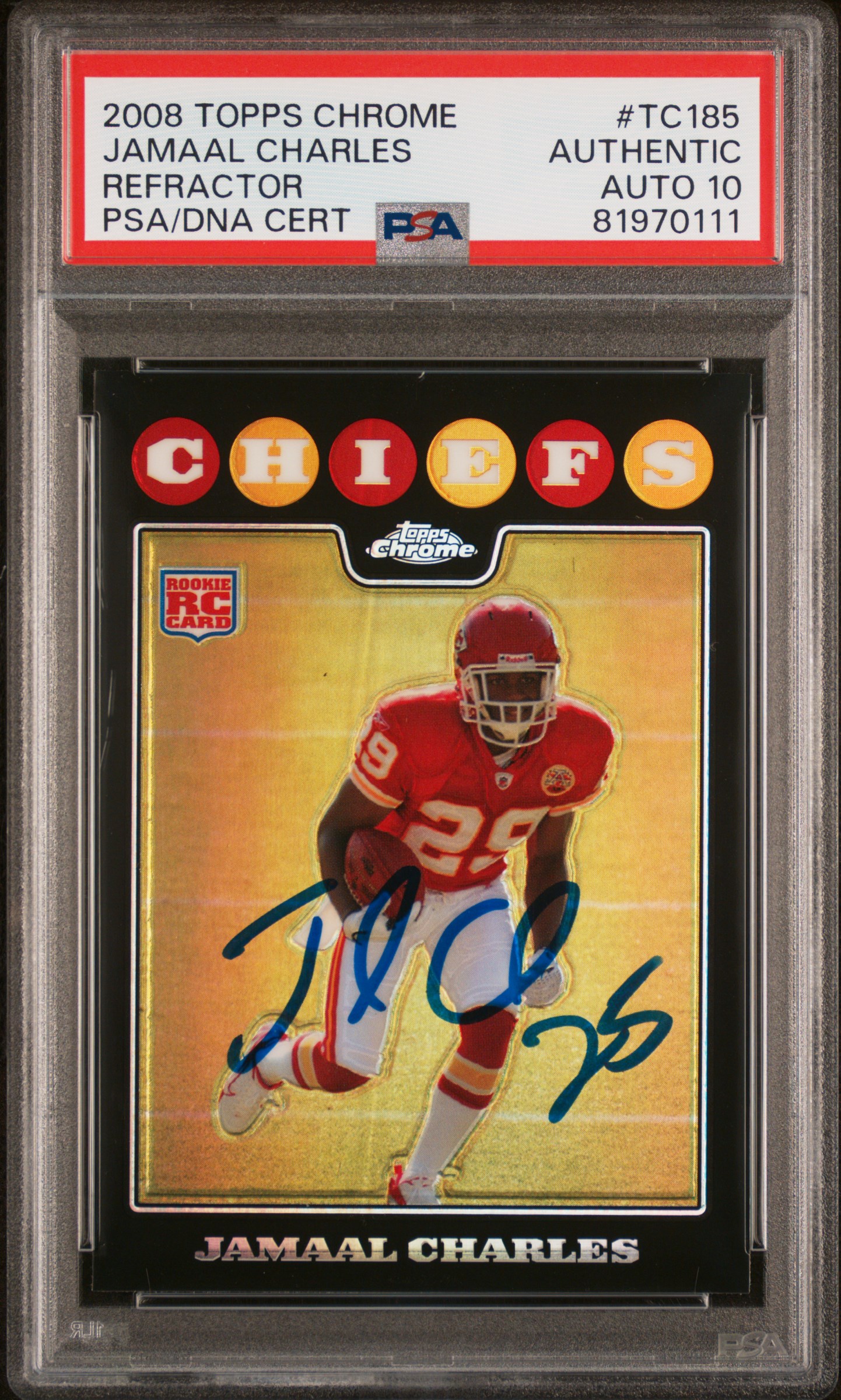 Jamaal Charles 2008 Topps Chrome Refractor Rookie Card #TC185 Auto PSA 10 970111