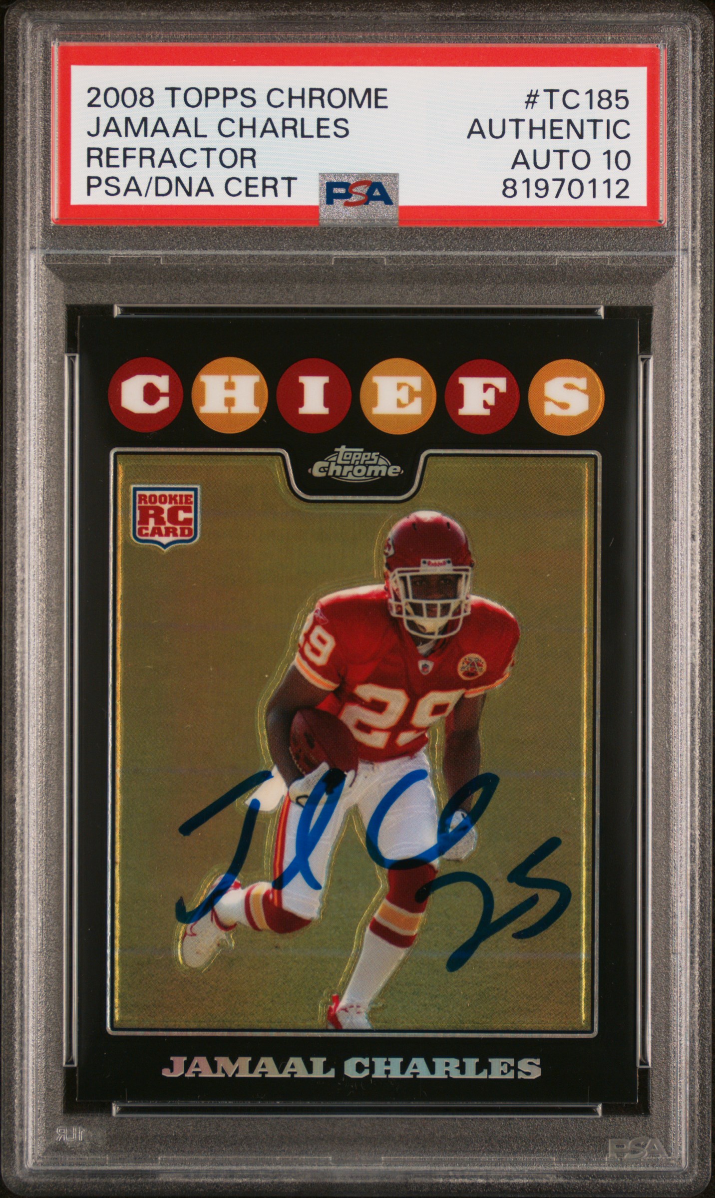 Jamaal Charles 2008 Topps Chrome Refractor Rookie Card #TC185 Auto PSA 10 970112
